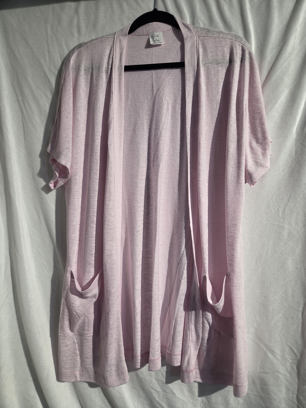 Light Pink Open Front Pocketed Cardigan